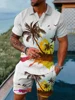 Summer Men Suit 3D Print Beach Coconut Trees Button Polo Shirt + Shorts Two Piece Set  Fashion Casual Man Clothing Tracksuit Set 4