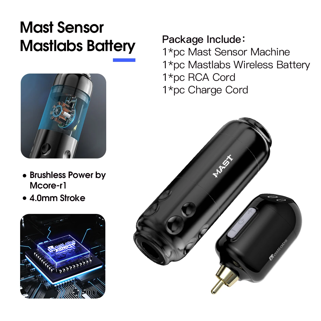 Mast Tattoo Sensor Brushless Motor Mcore-r1 Power Machine 4.0mm Mastlabs Battery Eyeliner Tools Wireless Tattoo Pen Supplies Set