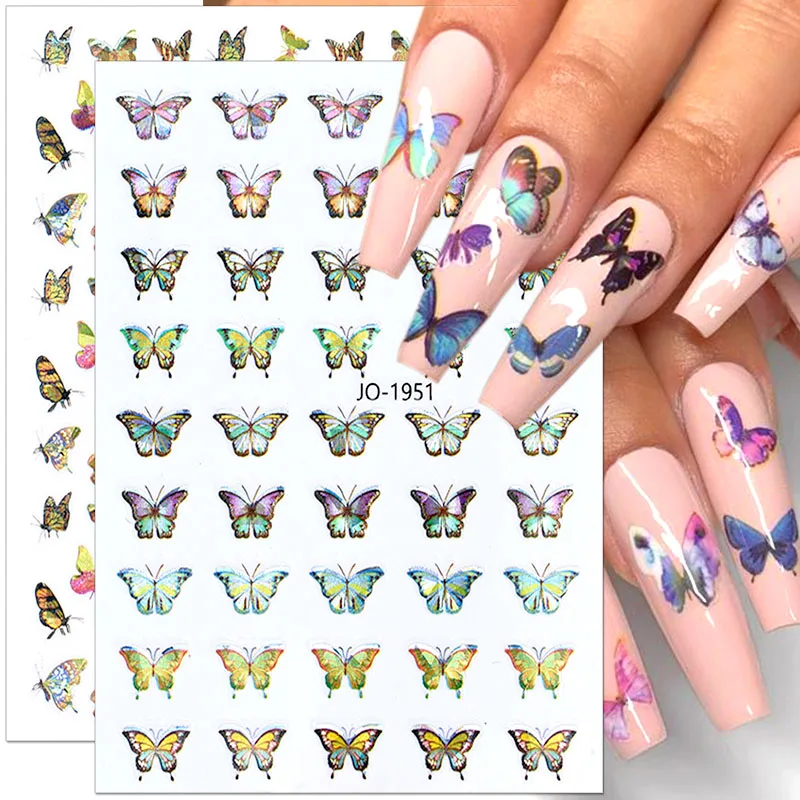 

Laser Butterfly Nail Stickers for Kids Women 3D Gradient Butterfly Nail Art Stickers Self-adhsive Nail Decals DIY Nail Supplies