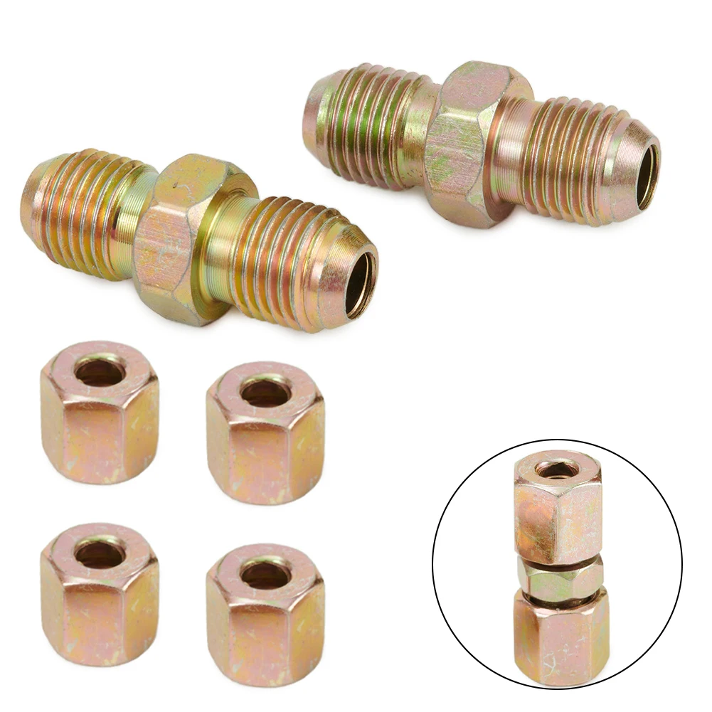 

1Set Brake Pipe Unions Connectors 10mm 1mm 2 Way Inline Male Female Nuts For 3/16" Pipe Brake Lines Hoses Connector