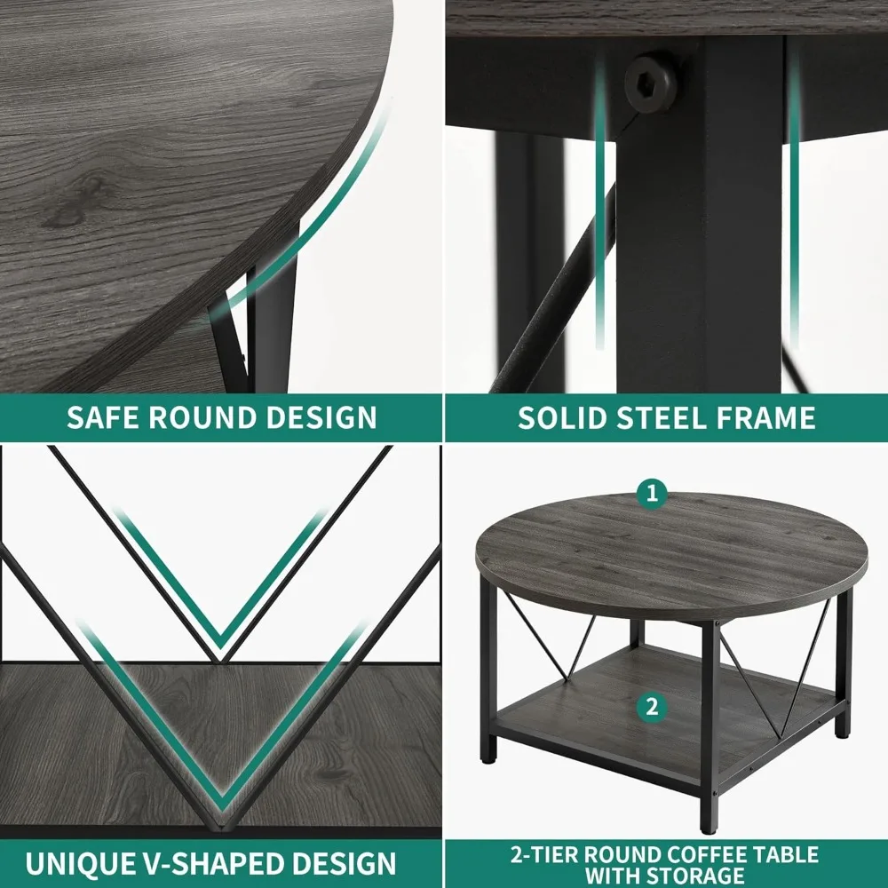 Coffee Tables for Living Room, Round Coffee Table, Small Coffee Table with Storage 3