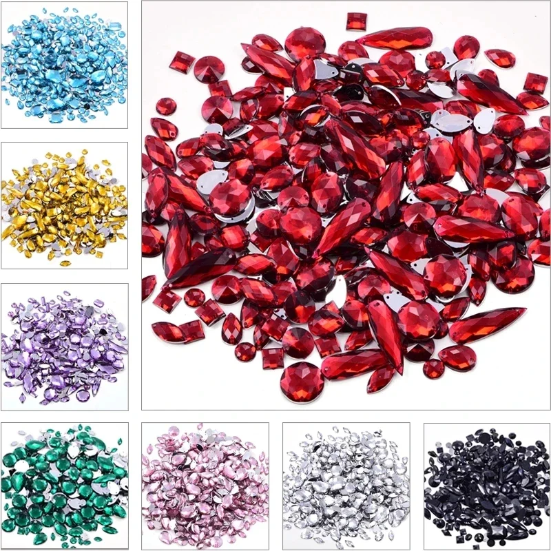 25g Mixed Shape Acrylic Sew On Rhinestones charms Glitter Stass For Wedding Dress