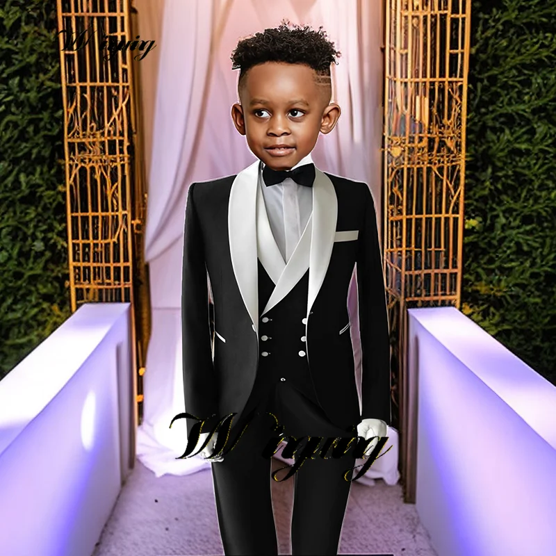 

Suit for Boys Jacket Vest Pants Bow Tie 4-Piece Set Kids Black Blazer Wedding Tuxedo 2-16 Years Old Custom traje niño elegante b