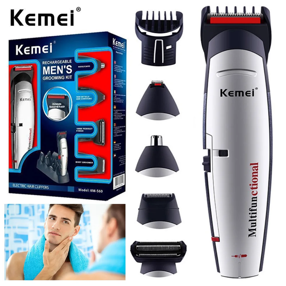 

KM-560 5 In 1 Brand Professional Hair Clipper Rechargeable Cordless Electric Shaver Beard Nose Razor Hair Cutting Machine EU 42D