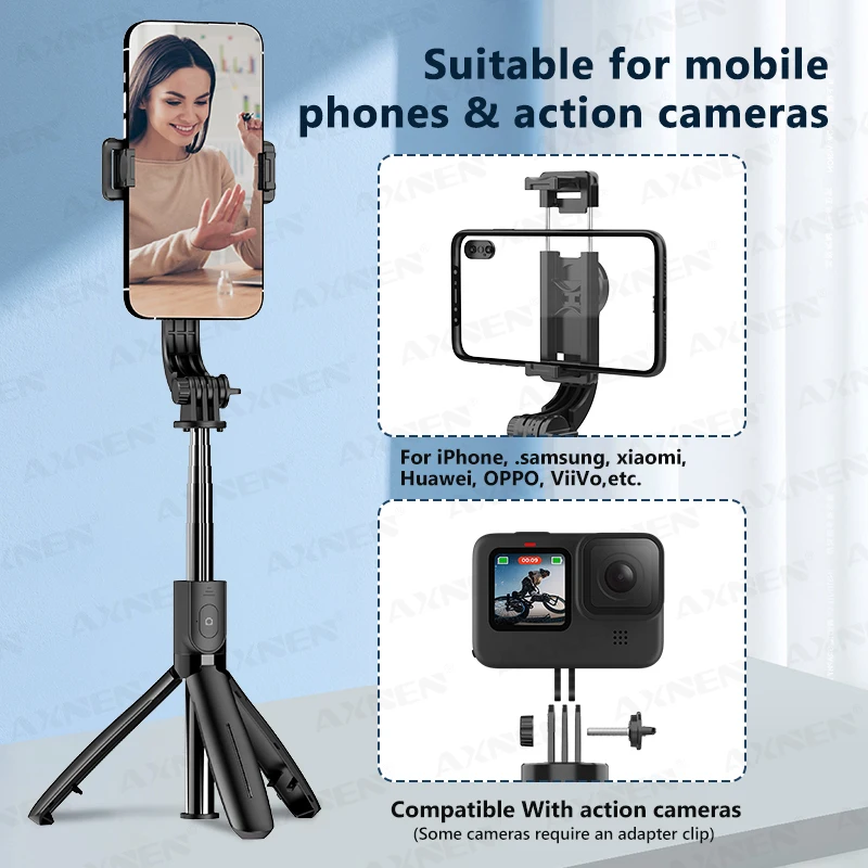 AXNEN L21 Selfie Stick Stand FOR Cell Phone Gopro Action Camera Monopod Tripod with Wireless Remote Control Optional Fill Light