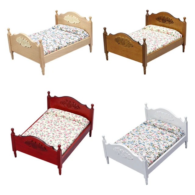 Dollhouse Furniture Queen Bed Set, Mini Bedroom Accessories for 12