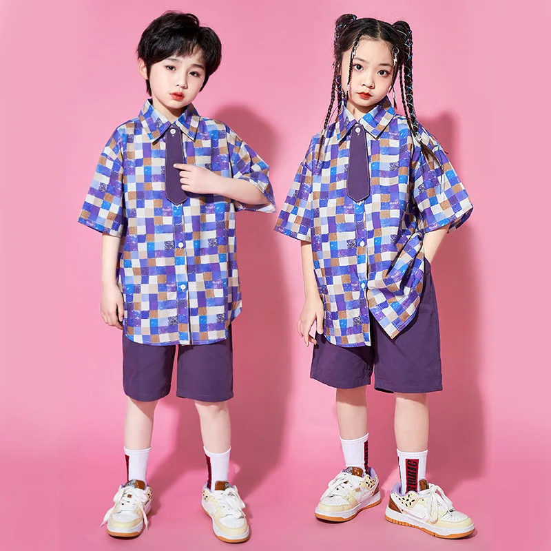 

Kpop Outfit Children Hip Hop Clothes Plaid Shirt Shorts Street Dance Performance Costume Concert Wear Festival Clothing DL10323