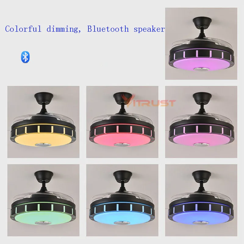 

Bluetooth Musical LED Ceiling Fan Colorful DC Motor Mute Ceiling Fan Lamp Remote Control Fan Dining Room Living Bedroom