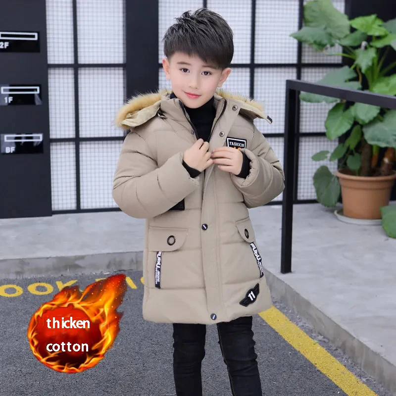 Children Jackets Boys Long Jacket Coat Overcoat Cotton Blue Black Khaki Warm Thicken Winter Plus Size Children's Clothing