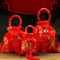 Sac à main en toile à cordon de serrage, 1 pièce, sac à sucre avec pompon à nœud chinois, sac à main de grande capacité pour mariage 1