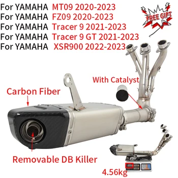 For Yamaha MT09 FZ09 Tracer 9 GT XSR900 2020 - 2022 2023 Motorcycle Exhaust Front Link Pipe Catalyst Carbon Muffler DB Killer