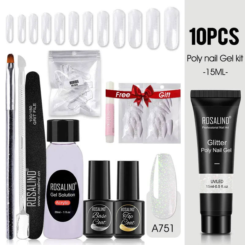 Rosalind 15Ml Poly Nail Gel Set Vendita Calda Fashion Colors Quick Builder Extension Con Base Top Per Kit Di Strumenti Per Gel Per Unghie Manicure