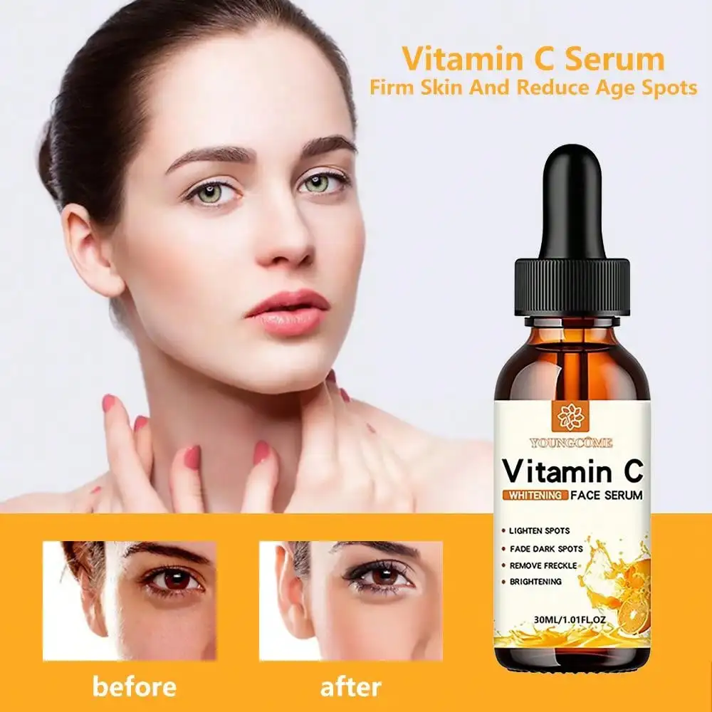 Essence pour le visage à la vitamine C Contient de l'acide hyaluronique Éliminateur de taches brunes Essence hydratante réparatrice anti-âge Soin de la peau du visage 30 ml_voghion.com