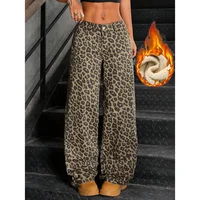 Winter Lady Thermal Plush High Waist Solid Jeans Fleece Snow Warm Girls Denim Pants Female Chic Leopard Print Trousers