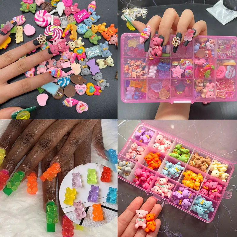 

Bulk Box Cartoon Resin Nail Art Decorations Gummy Bear/ Kawaii Charms Accessories Manicure DIY Rhinestones Jewelry Pess on Nails