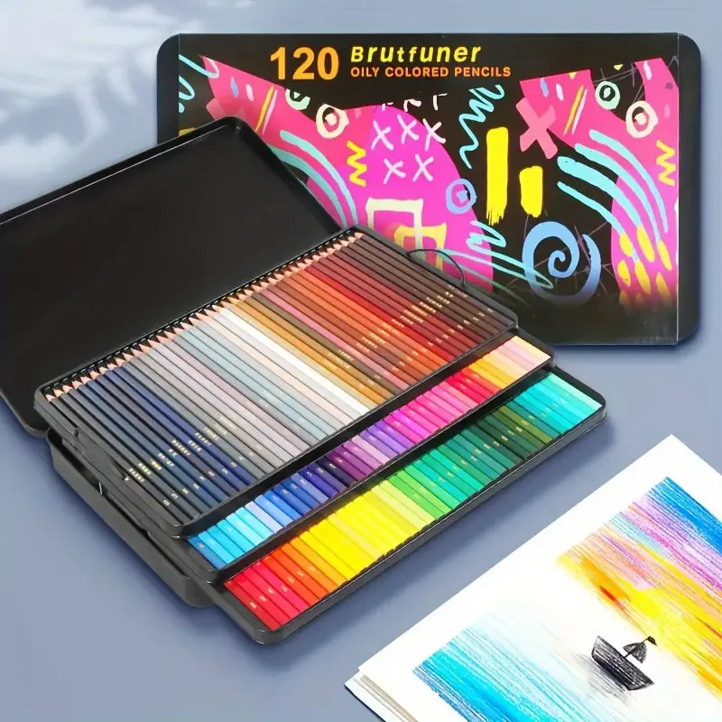 Brutfuner 72/120 Farben Luxus Eisen Box Öl Buntstift Neue Generation Premium Kern Quadratischen Stab Kunst Farbige Mine Set – Detail 6