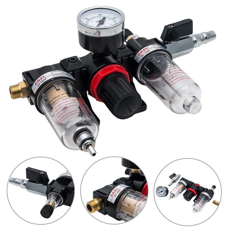 

AC2000 1/4"Pressure Regulator Gauge Air Compressor Filter Oil Moisture Separator For Water Filters with Regulator Gauge