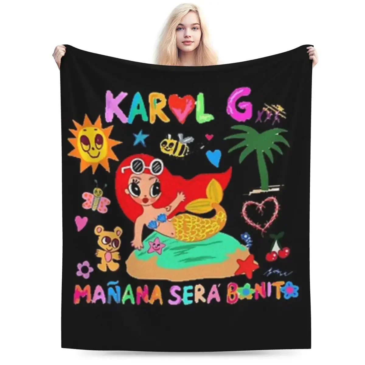 Manana Sera Bonito Karol G Blankets Soft Warm Flannel Throw Blanket Bedspread for Bed Living room Picnic Travel Home Couch 3