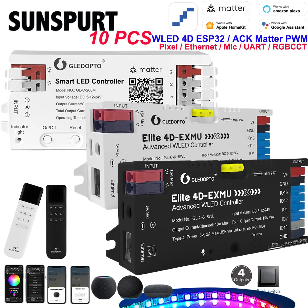 ตัวควบคุมแสงอัจฉริยะ ESP32 WLED 4 ช่องควบคุม