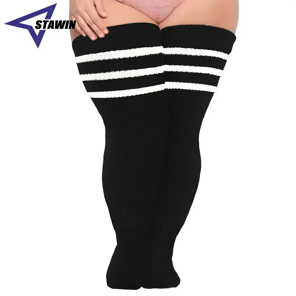 1 Pair Plus Size Womens Thigh High Socks for Thick Thighs - Extra Long Striped Thick Over The Knee Socks - Leg Warmer Boot Socks