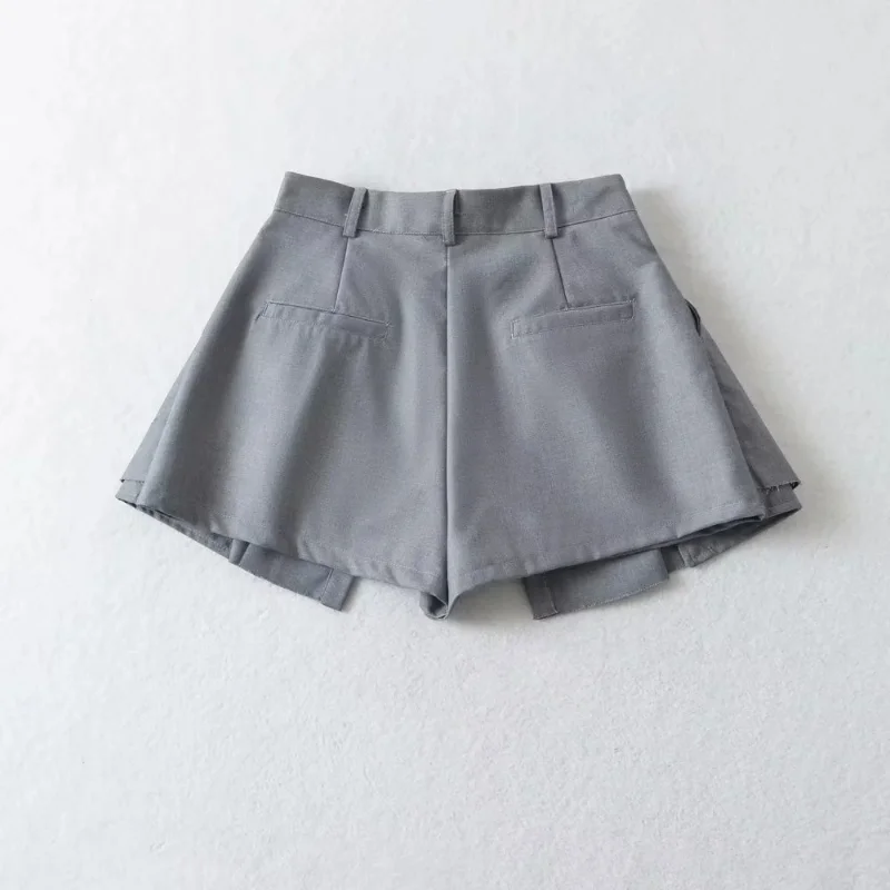 Summer Pleated Shorts Skirts Women Fake Two Piece Sexy Culottes Clothing Irregular Turn Over Waist Hot Girls Anti Exposure Pants