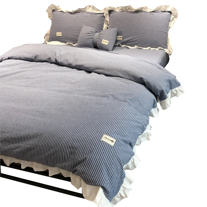 Fairy Striped Flounce Pure Cotton Fourpiece Korean Style Bed Sheet