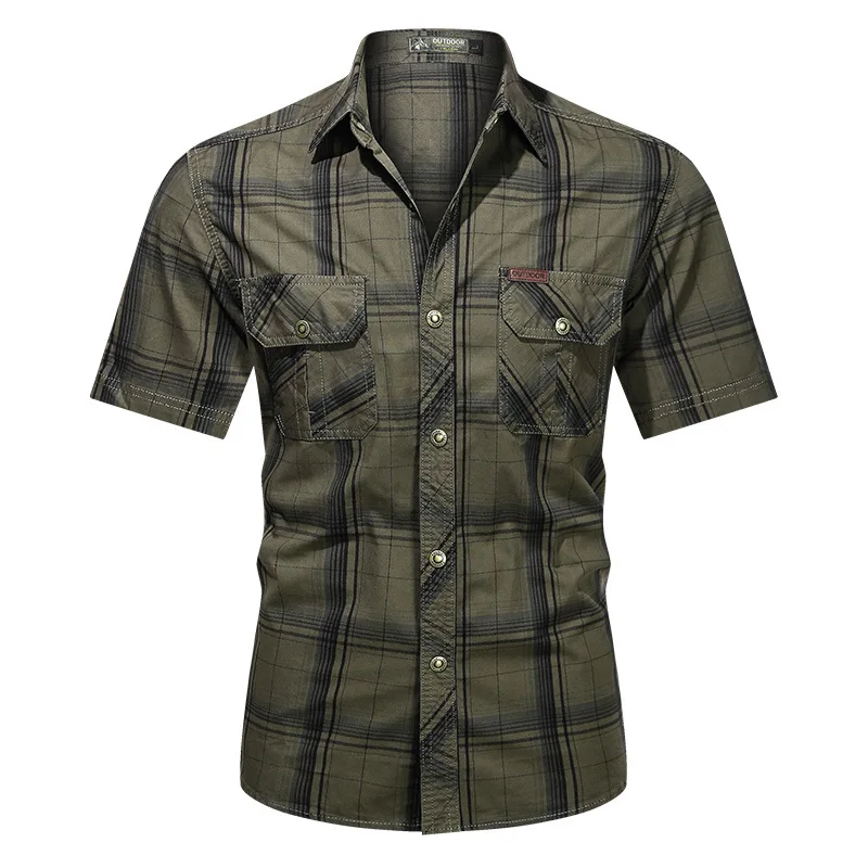 

Men 100% Cotton Plaid Shirt Fashion Brand Quality Short Sleeve Checkered Shirt Man Social Business Tee Top Summer Male Clothing