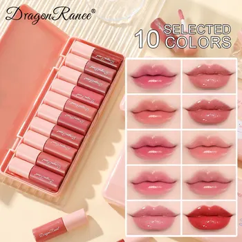 10colors Cartoon Set Waterproof Moisturizing Lip Glaze Set Non-fading Lip Liquid Mirror Lipstick for Lip Gloss