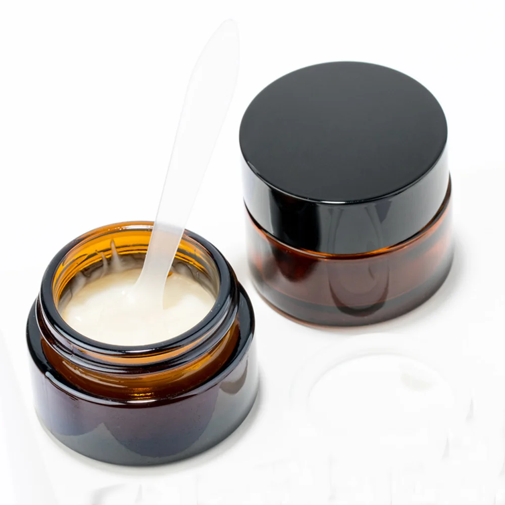 5ml 10ml 15ml 20ml 30ml 50ml Capacity Refillable brown&amber round shape glass cream bottle with plastic cap