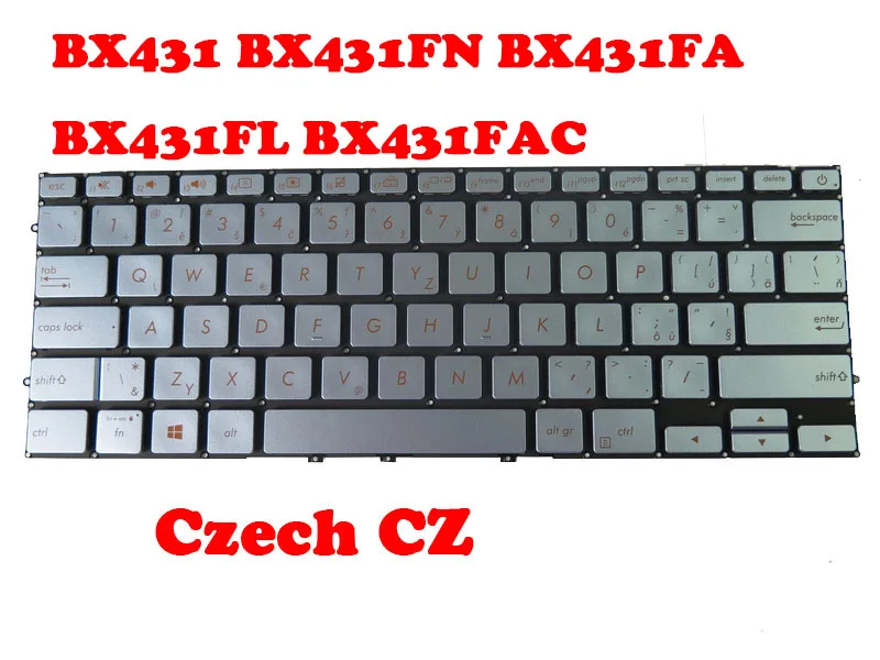

Клавиатура с подсветкой для ноутбука ASUS BX431, BX431FN, BX431FA, BX431FL, BX431FAC, синяя бразильская, Бразильская, Чешская, CZ