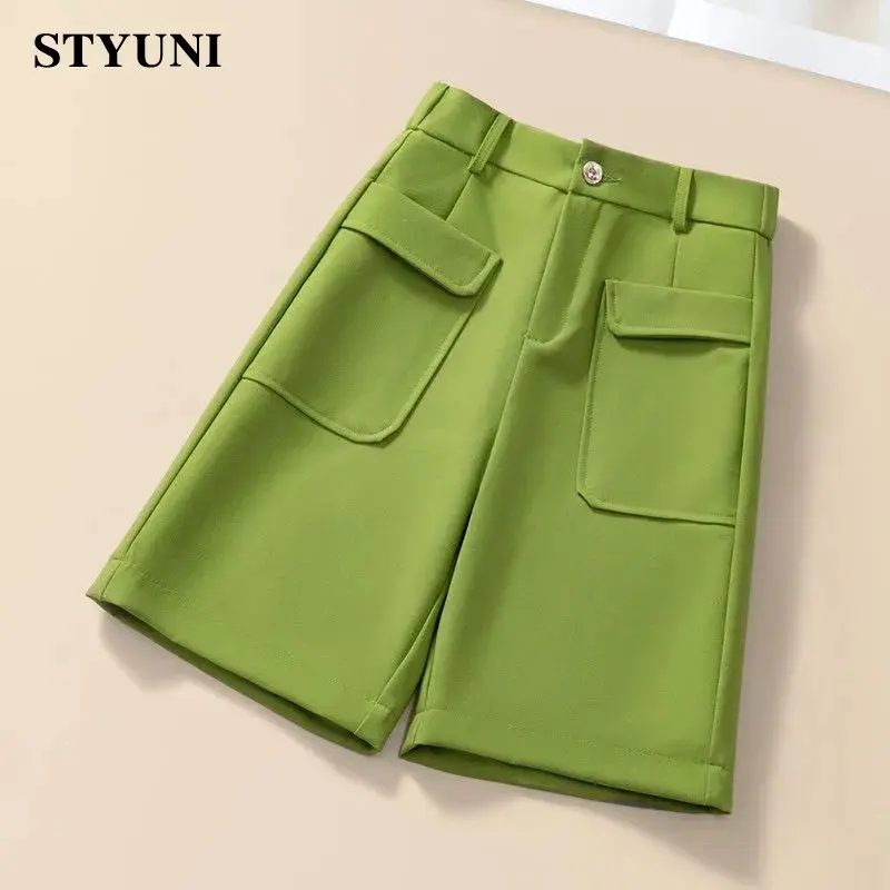 

Solid Casual Straight Wide-Leg Korean Fashion Women's Shorts High Waist Button Korean Fashion Summer Spring 2023 Shorts Women