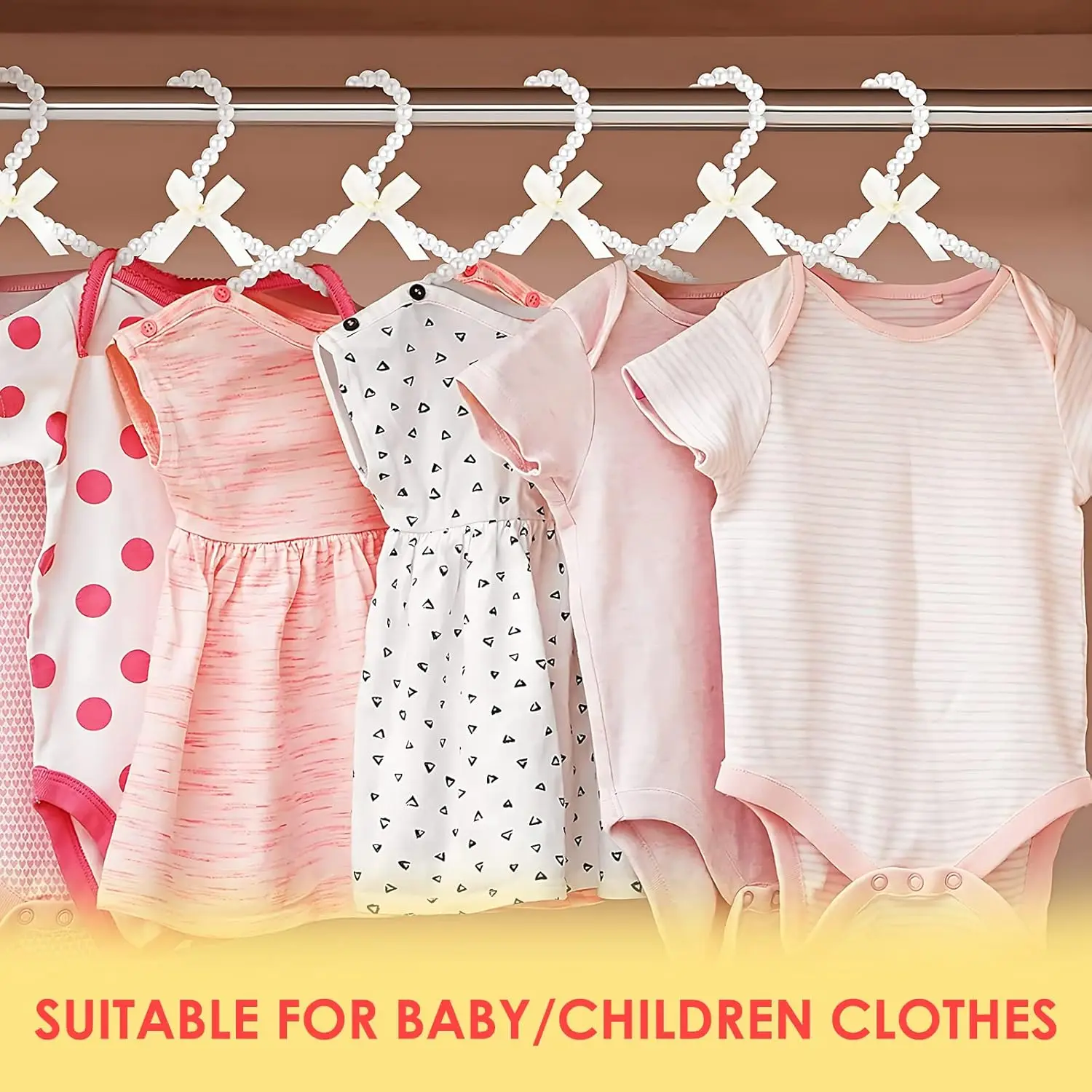 100Pcs 20/25/23cm Pearl Hanger Kids Small Pearl Beads Bow Clothes Hangers Elegant Standard Hangers for Children Pet Dog