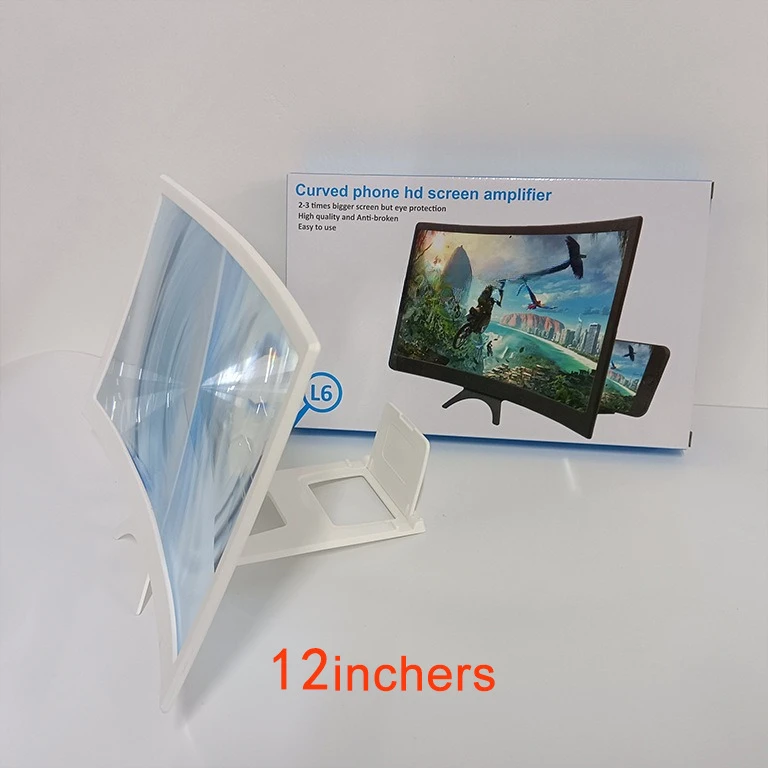 12" Curved Screen 3D HD Magnifier for Cell Phone Magnifying Projector Screen Enlarger for Movies Video Fold Phone Stand Holder