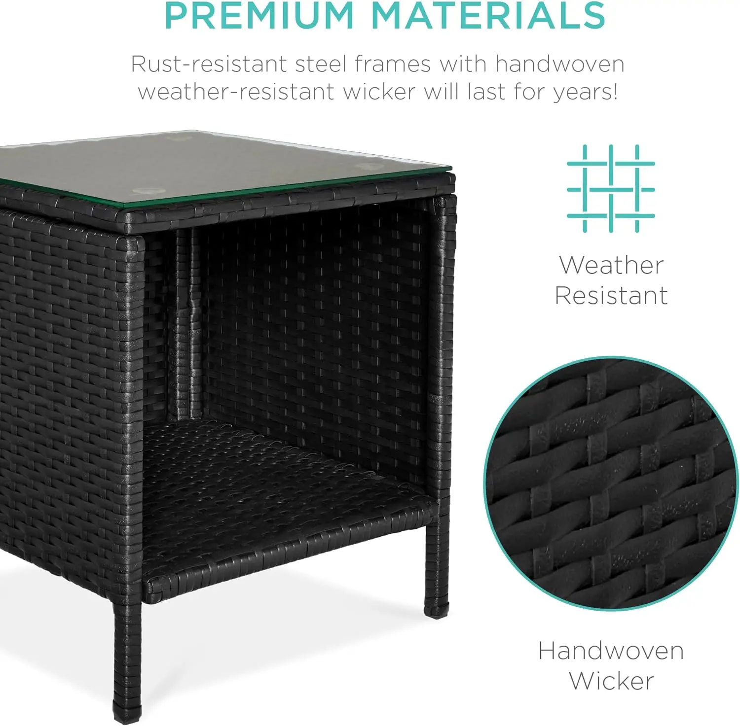 Best Choice Products 3-Piece Outdoor Wicker Conversation Bistro Set, Space Saving Patio Furniture for Garden w/Side Table 3