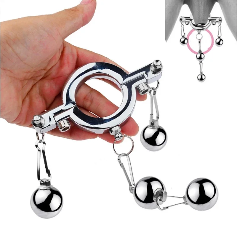 Metal Dildo Ring Weight Ball Exercise Testicle Stretcher Dildo Restraint  Lock Chastity Device Male Toys