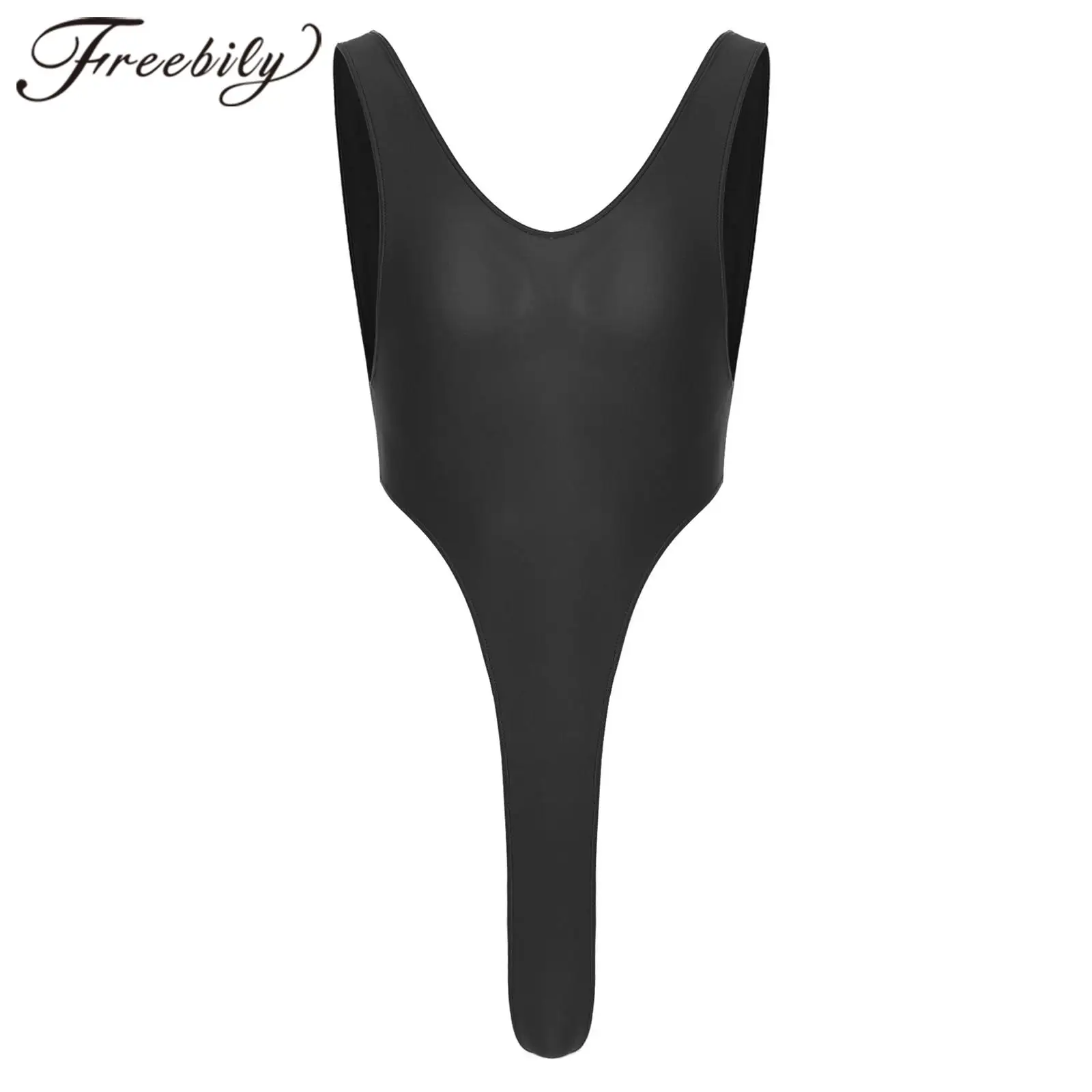 Swimwear for Mens Glossy Swimsuit Backless High Cut Thong Bodysuit One