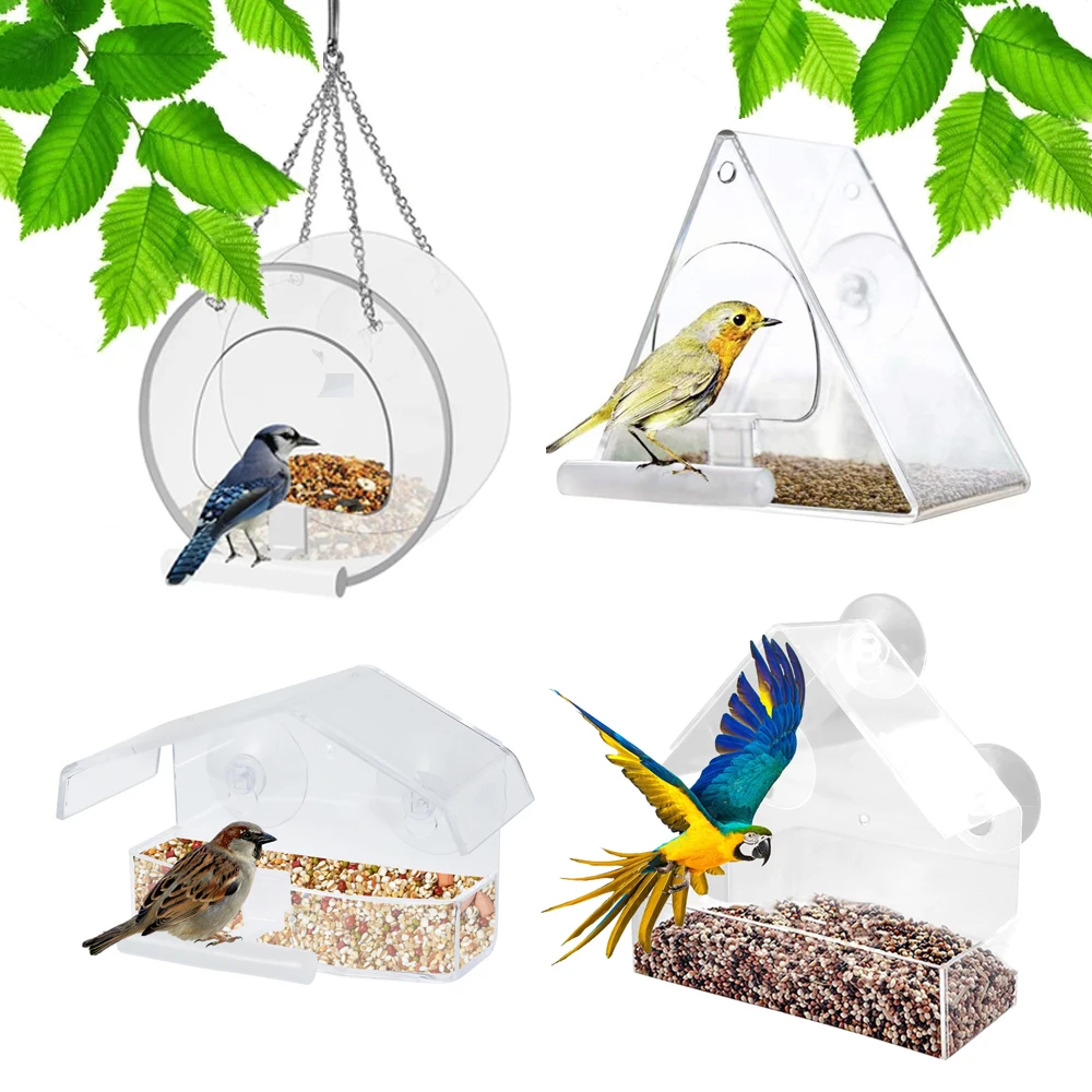 Hanging Wild Bird Feeder Clear Round Acrylic Feeding Station Outdoor Food Container Outside window With Sucker for Cardinals bird feeder