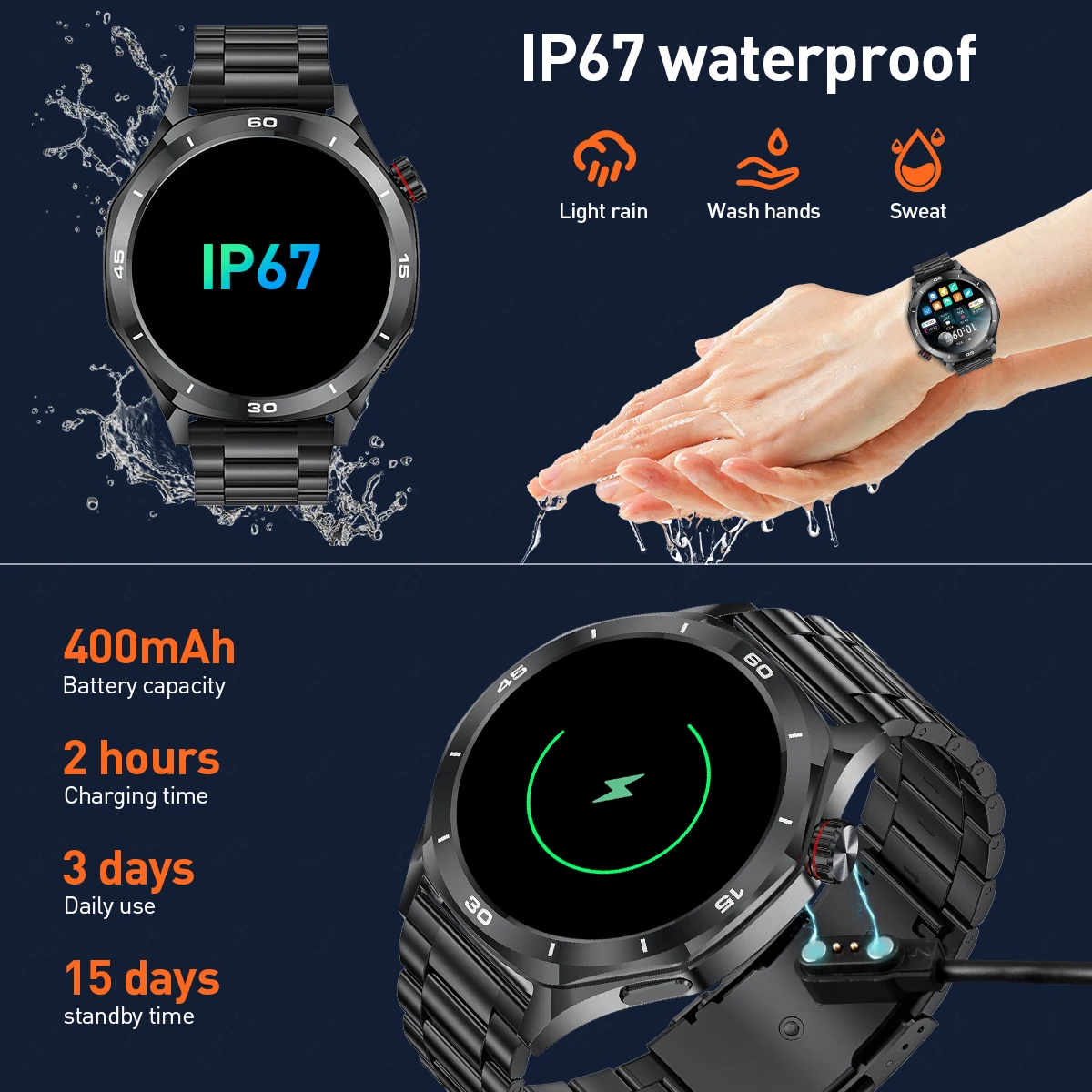 LIGE 1.52" HD Fashion 400mAh Smart Watch BT Call Men Bracelet Sports Fitness Health Men Smartwatch For Android IOS HarmonyOS New