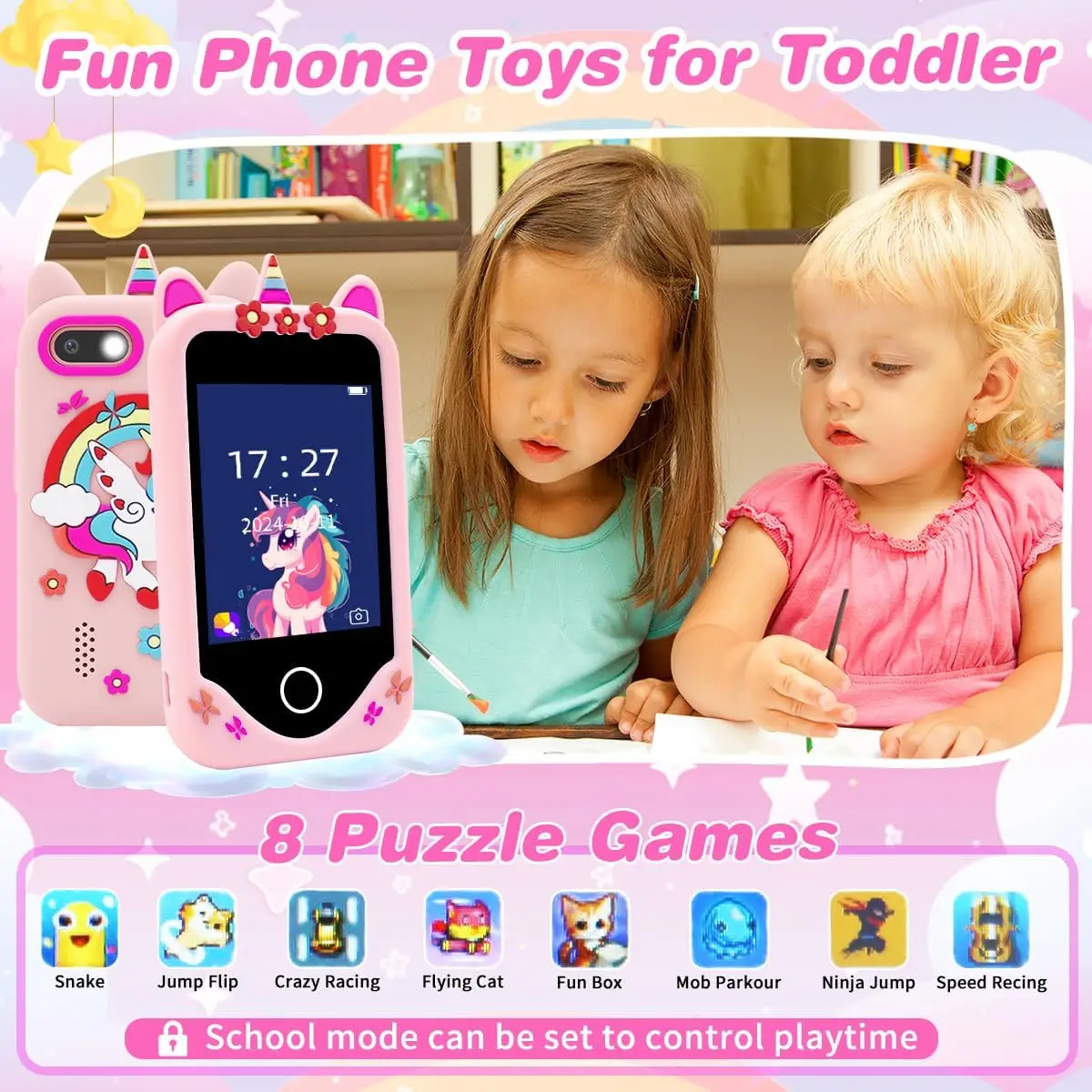 어린이 카메라 장난감 전화 어린이 스마트 폰 게임 음악 플레이어 32GB 카드 소녀 소년 학습 장난감 크리스마스 생일 선물.