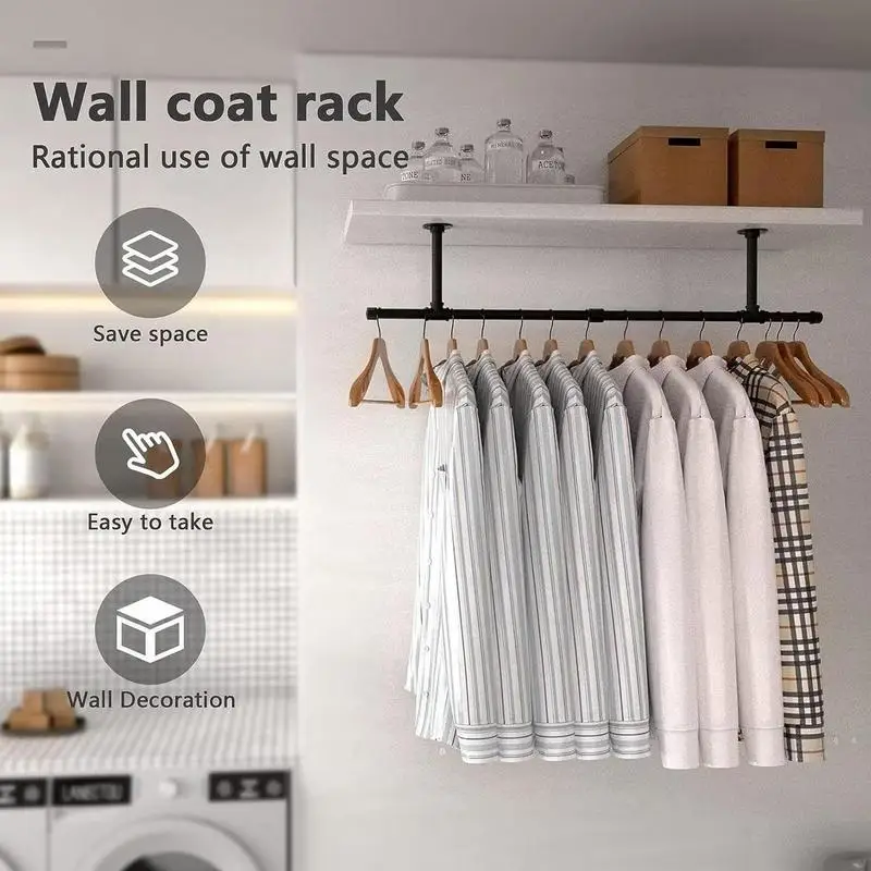 

Hanger Holder Organizer Space-Saving Wall Mounted Clothes Rack Organizer Closet Rod Rustproof Metal Closet Rod Closet Hanger