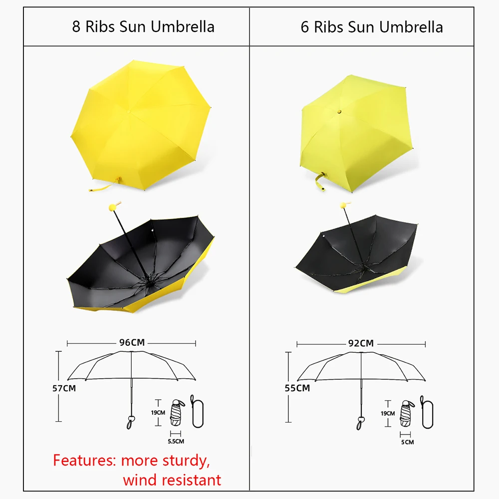 8-Ribs Mini Sun Umbrella Portable Pocket Capsule Umbrella Sun Protection UV Folding Parasol with Case