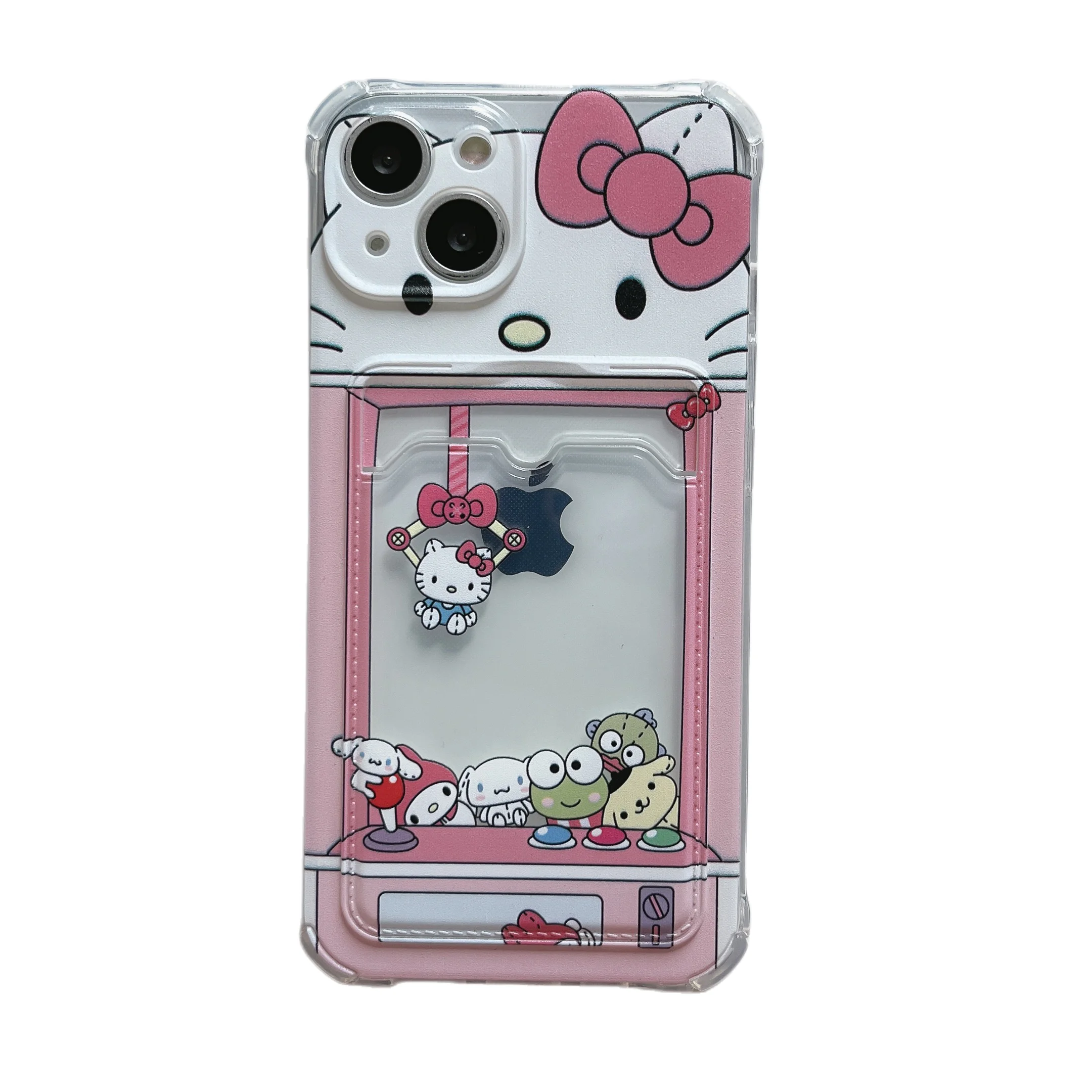 thumbnail image 1 of Funda transparente con patrón de Hello Kitty para iPhone, carcasa suave de TPU con ranura para tarjeta y soporte de bolsillo para modelos 7, 8, 14 Plus, 13, 12, 11 Pro Max, X, XR, XS Max, 1 of 5