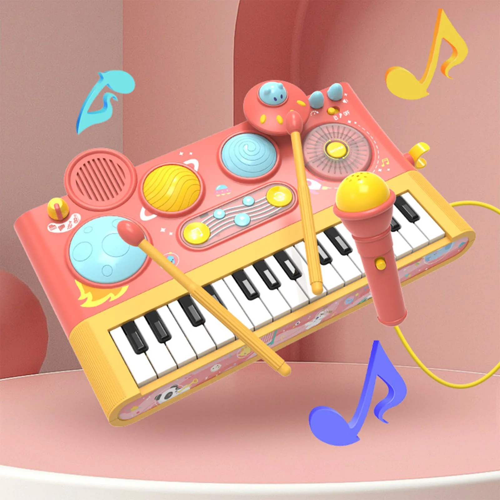 Piano de Teclado para Crianças, Rosa Multifuncional 22 Músicas