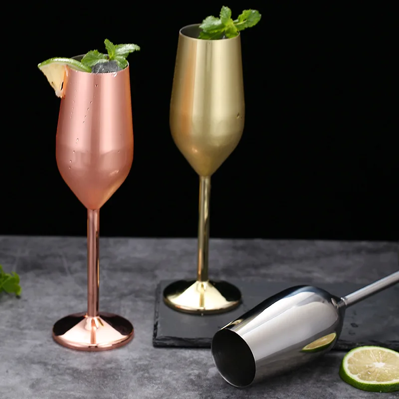 Drinking Vessels Wine Glasses Stainless Steel Wine Goblet Bar Drinking Champagne Glass 220ml 350ml 500ml Party Home Bar Supply