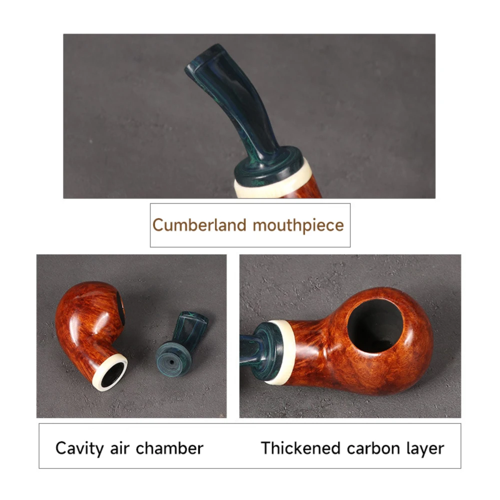 Mini Briar Tobacco Pipe with Cumberland Mouthpiece Thickened Flame Retardant Carbon Layer Smoking Pipe