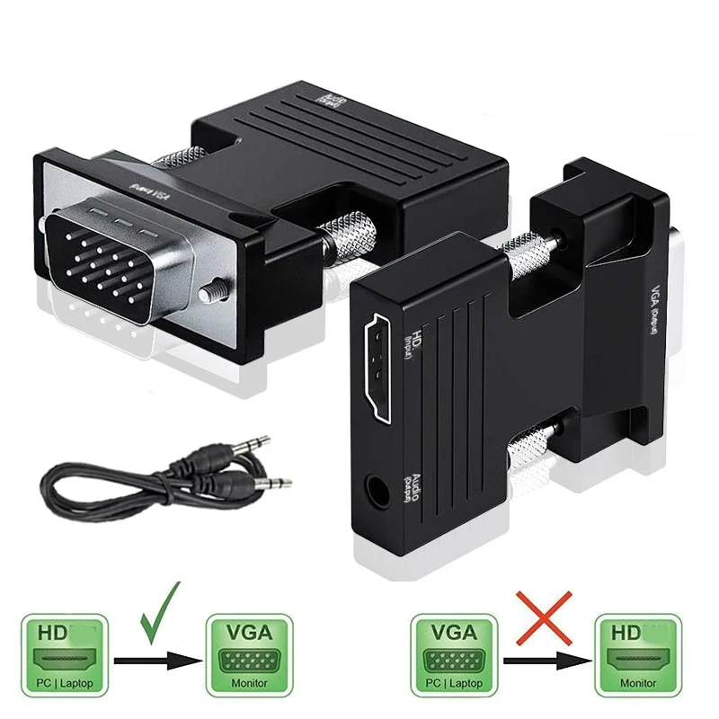 1080P HDMI 호환 암-VGA 수 컨버터, 3.5mm 오디오 케이블 포함, PS4 PC 노트북 TV 모니터 프로젝터 HD-VGA 어댑터