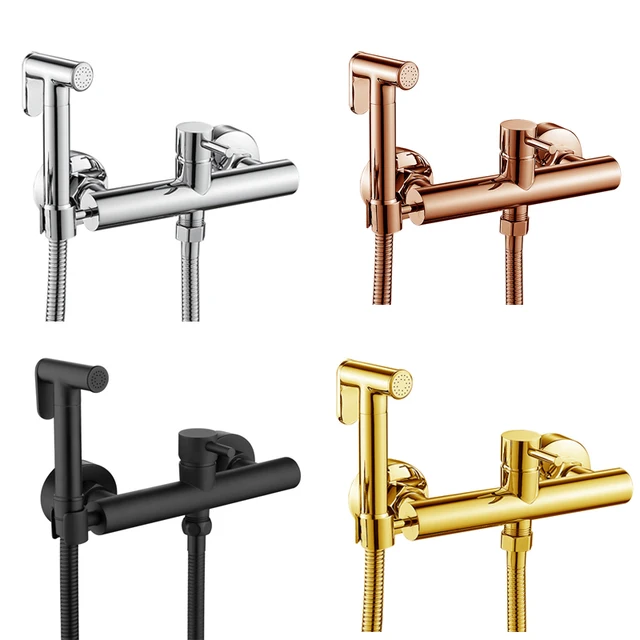 ชุดหัวฉีดโถฉี่ก๊อกน้ำทองเหลืองหัวฉีดคู่หัวก๊อกฉีดน้ำร้อนและเย็นหัวฝักบัวก๊อกน้ำหัวฉีดแรงดันสูง 1