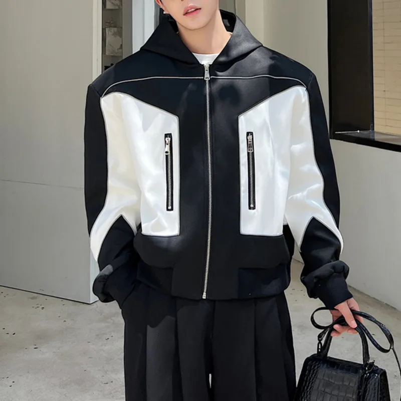 

Retro Men Hoodies Patchwork Hooded Zipper Streetwear Long Sleeve Loose Casual Coats American Style Unisex Sweatshirts