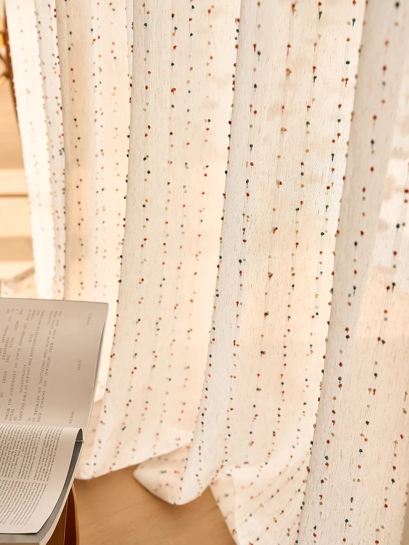 Vintage Linen Transparent Curtain - Rainbow Jelly Bean Design Easy to Hang Ideal for Bedroom  Living Room