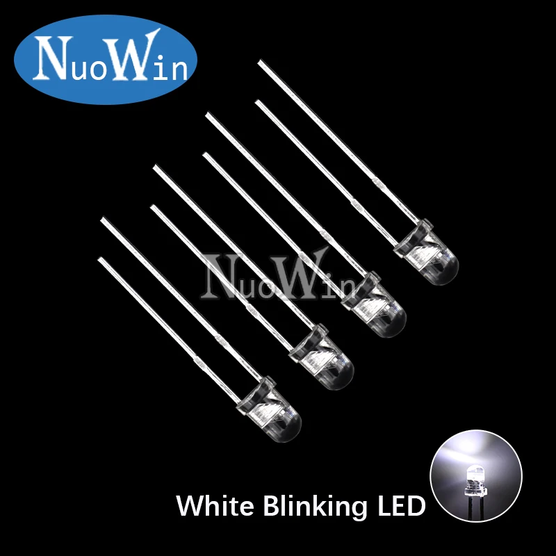 LED Diode 50pcs 3mm White Green Red Blue Yellow Light Emitting Diode Automatic Flashing LED Flash Control Blinking F3 1.5HZ